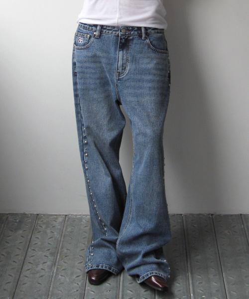 락케이크(ROCKCAKE)  Studded Line Point Jeans - Blue - 사이즈 & 후기 | 무신사
