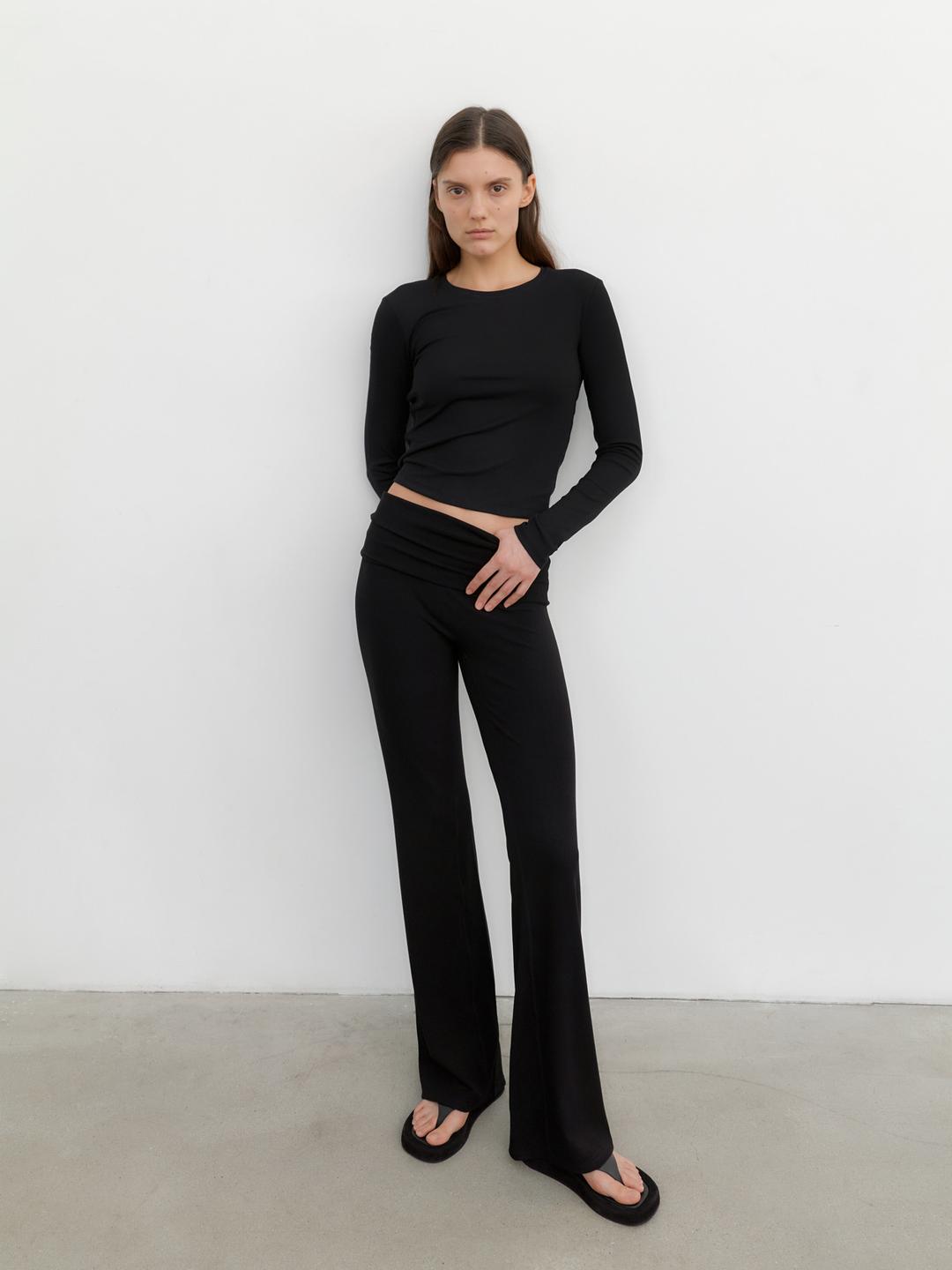 [13차]  Foldable Ribbed Pants - Black