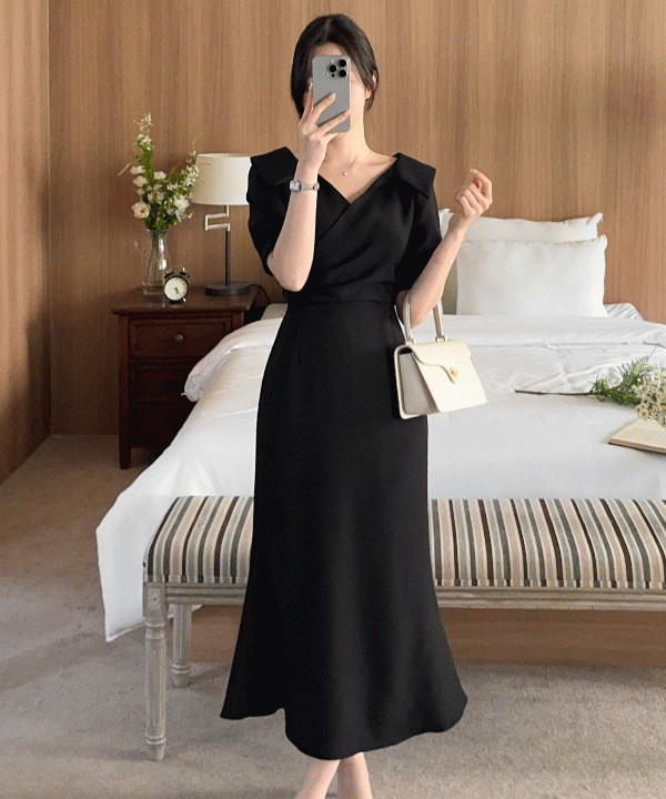 [하객룩💕/격식룩]반팔 로덴 랩 페미닌 원피스