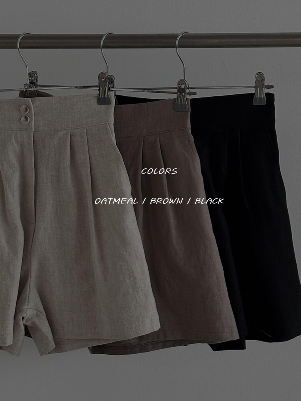 더모나드 [무료배송/MADE] 투버튼 린넨 핀턱 와이드 숏팬츠