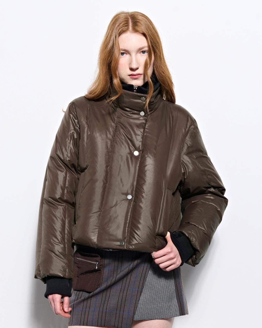 Rib Neck Goose Down Jacket_Brown