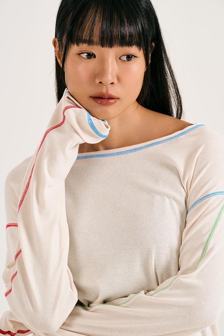 Color Line Long Sleeve Tee (Cream)