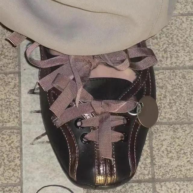 [발레코어/2colors] 리본 레이스업 메리제인 플랫 슈즈