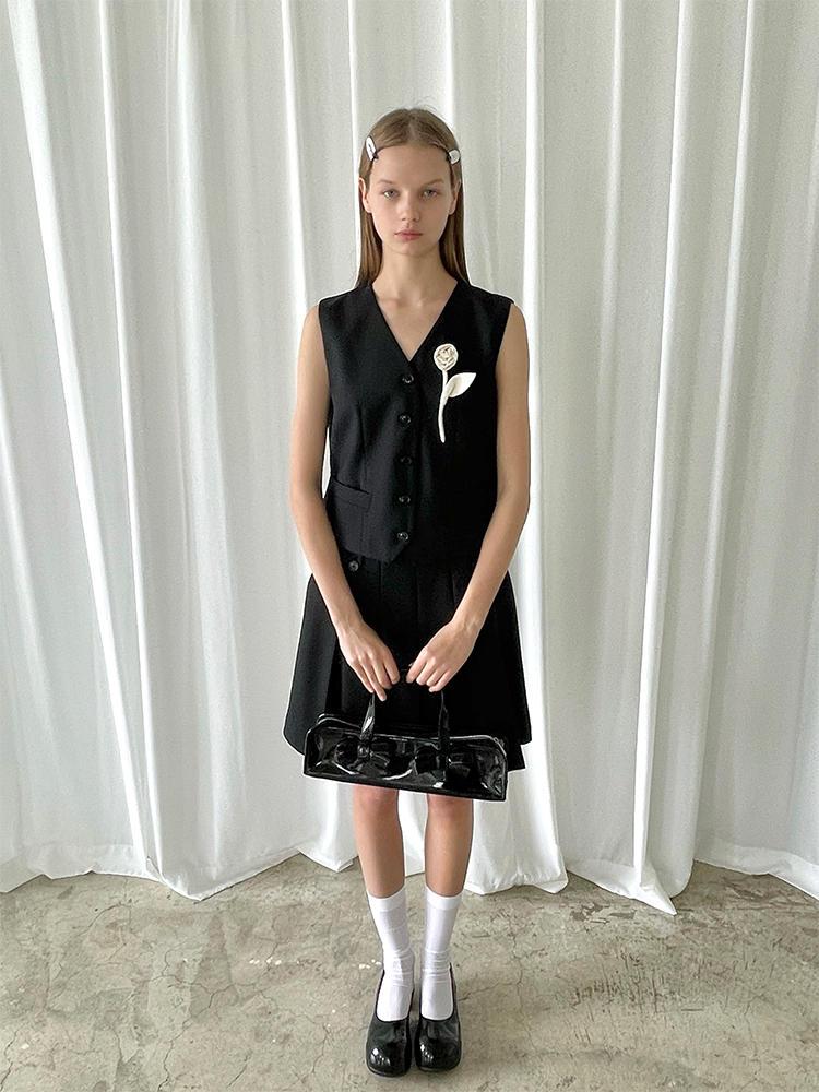 PFF GIRL black worsted wool vest  set 세미정장 여름 베스트 조끼