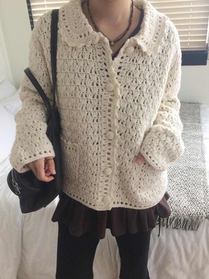 memories handmade knit cardigan jacket (ivory, navy)