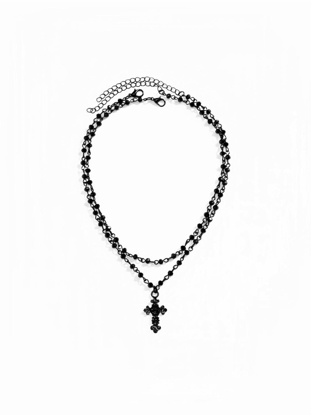 black cross necklace set