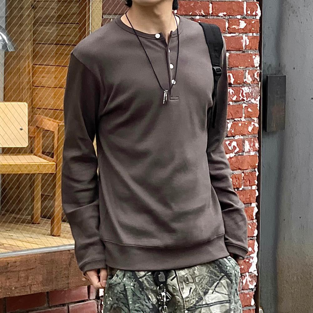 톰 헨리넥 골지 긴팔 티셔츠 4C 남자 여자 모카 브라운 이너 봄 가을 빈티지 캐주얼