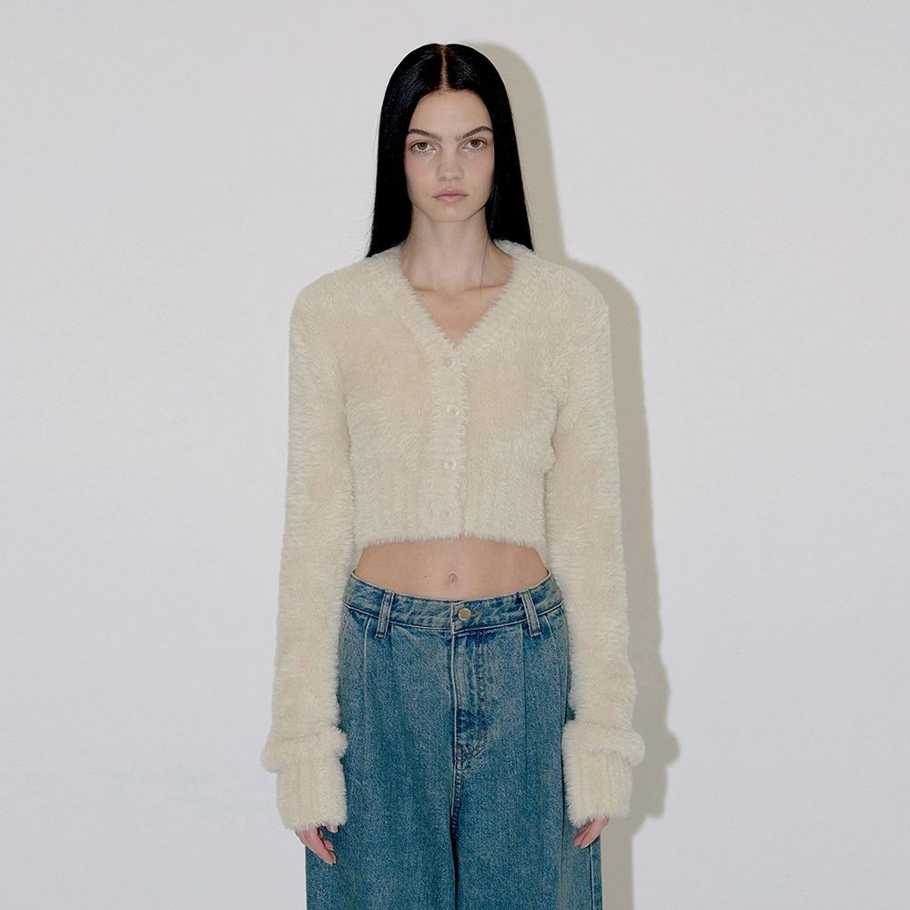 V NECK HAIR KNIT CARDIGAN (beige)
