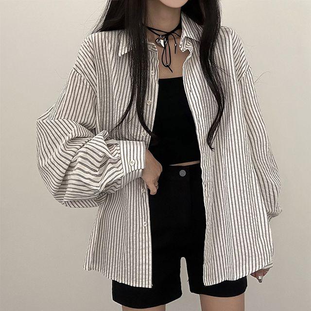 아우터, 모던 줄지 살탐방지 여름 셔츠_혀나블리