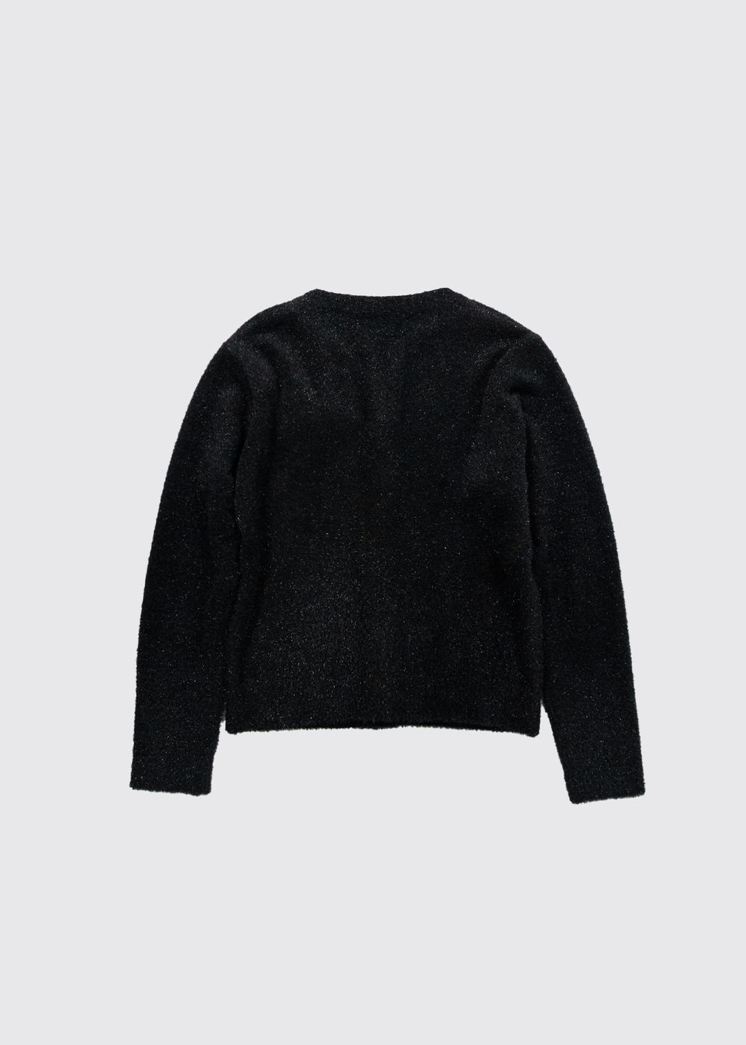 TINSEL KNIT BUTTON CARDIGAN - BLACK