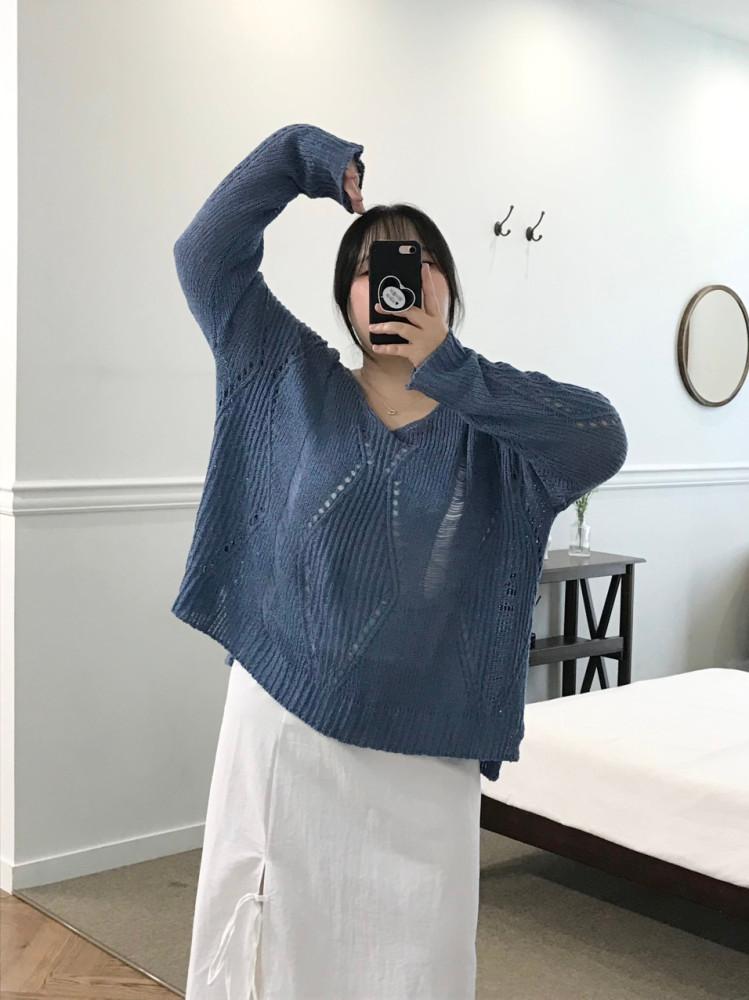 로라 데미지 썸머 브이넥 니트 (7color)