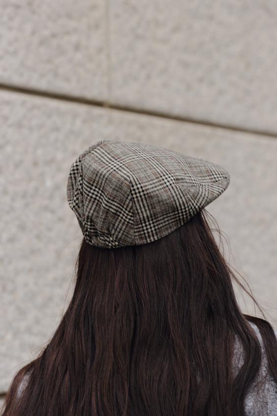 울 체크 베레모