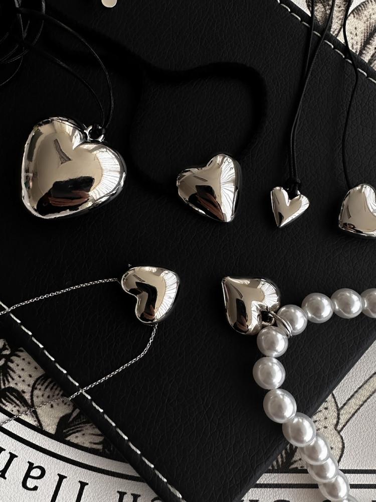 볼드 통통 하트 펜던트 블랙 끈 목걸이 하트 목걸이 15종