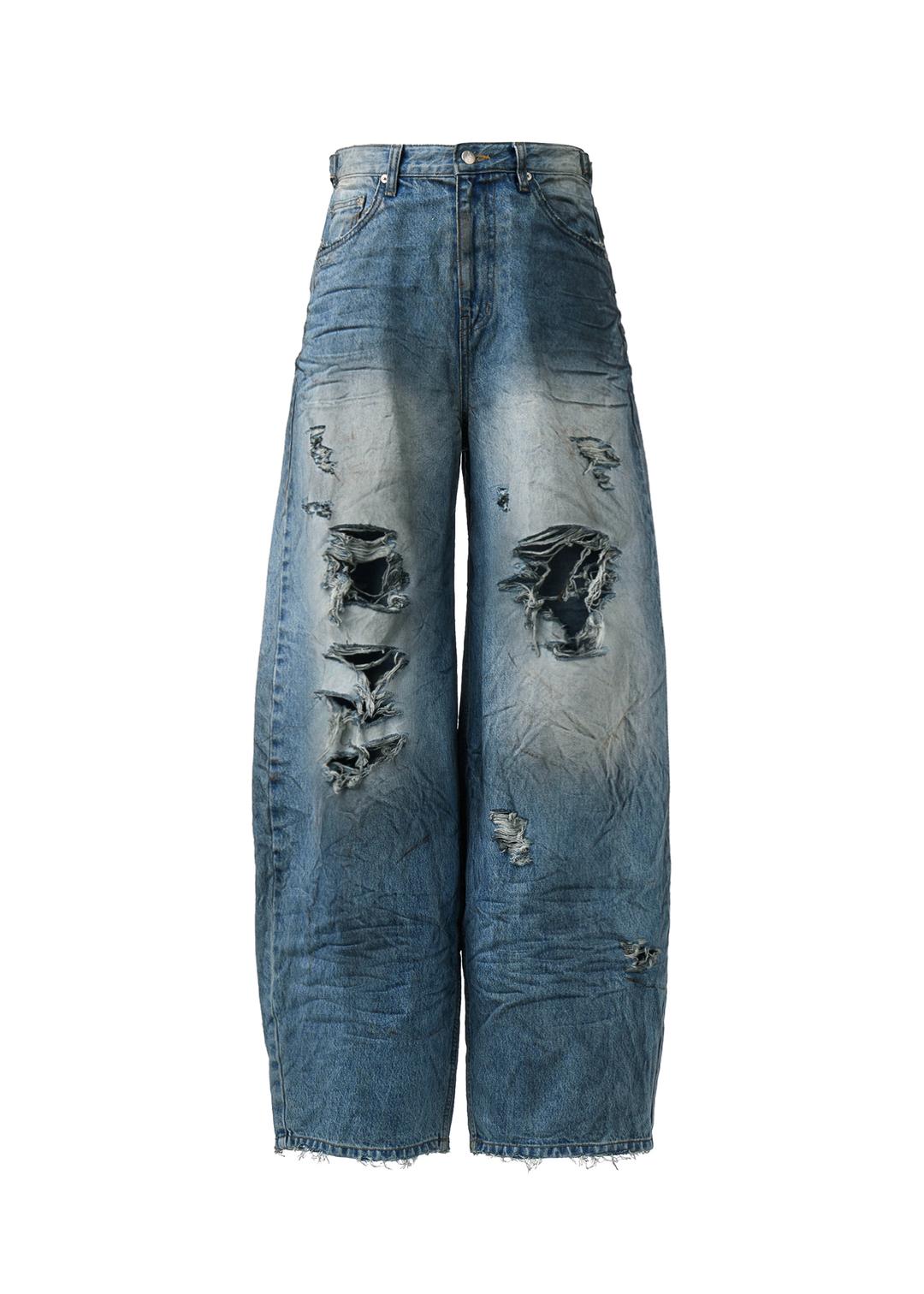 3 layered destroyed jeans - dirty blue