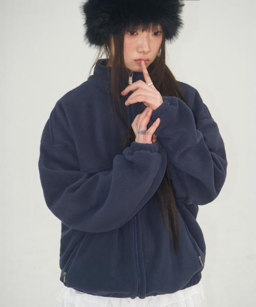 소프트 로고 포인트 베이직 플리스 집업 웜 후리스 점퍼 [네이비]