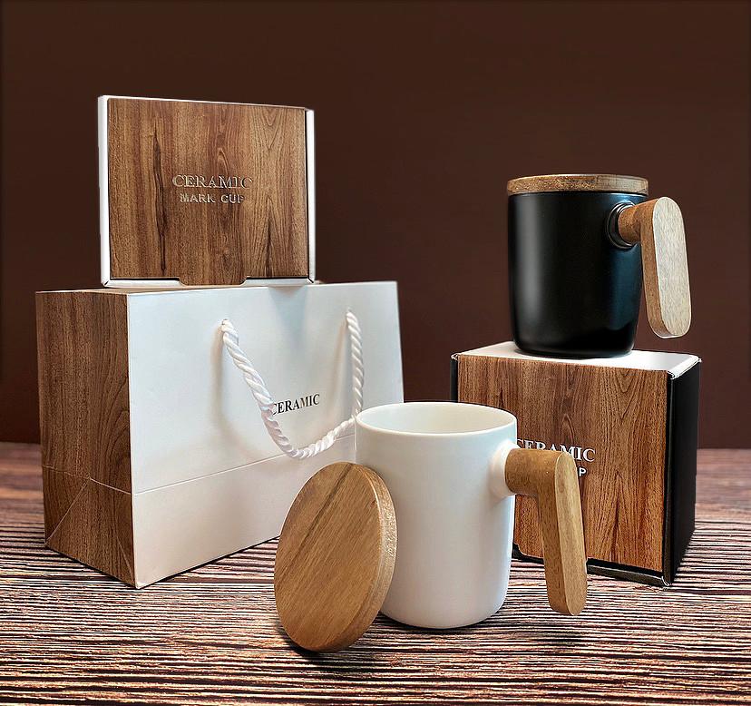 신혼/집들이선물 노딕우드 머그컵 2종 선물세트(머그2+선물박스+쇼핑백) 홈카페 컵 세트