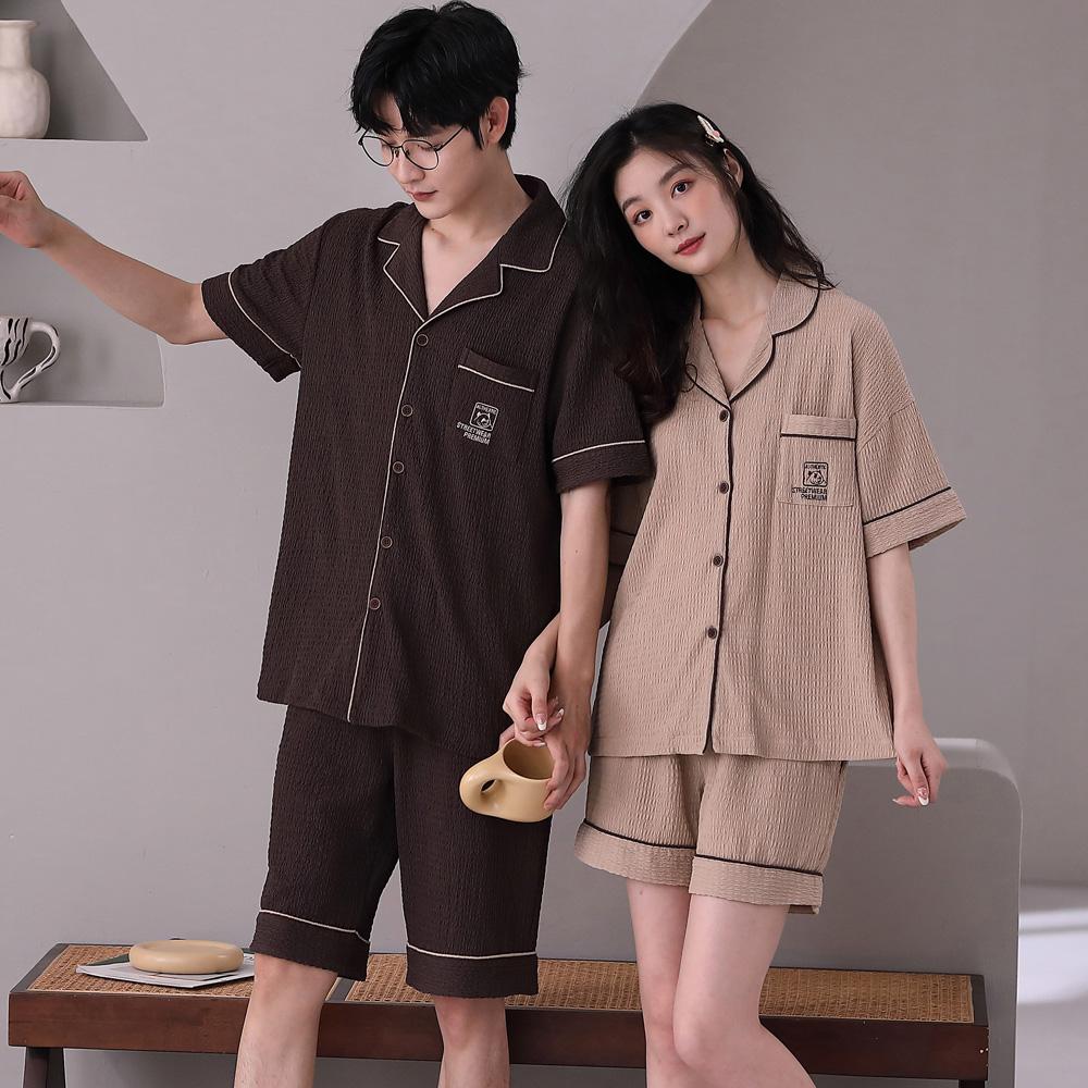 로리돌스 반팔 커플잠옷. 엠보싱 카라넥 여름 홈웨어 파자마세트 여성 남성 빅사이즈 QM1407 QM1408