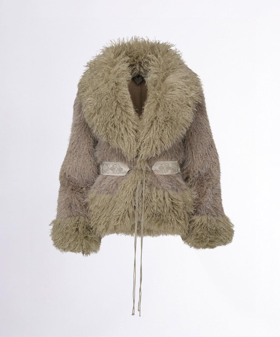 Beaded Faux Fur Robe Sage/Gray