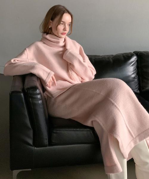 [SET] Pullover Wool Knit+Slit Skirt+muffler (4colors)