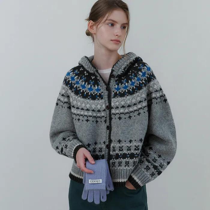 Jacquard hoodie cardigan_2colors