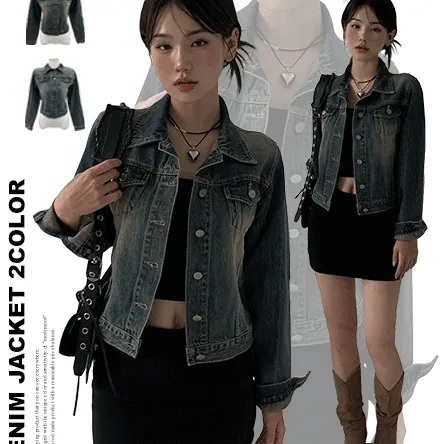 워싱 슬림핏 빈티지 데님 자켓 -2color