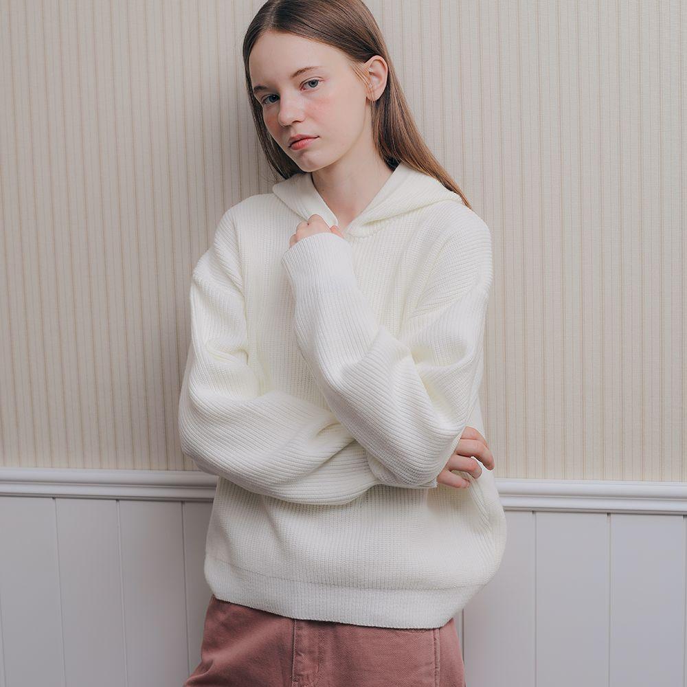 [니노 착용] Hachi Overfit Snap Hoodie Knit_Ivory