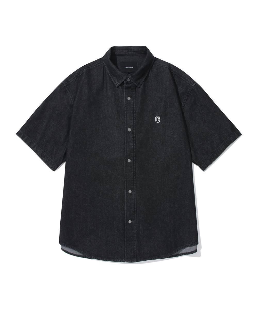 C 로고 데님 하프 셔츠 블랙