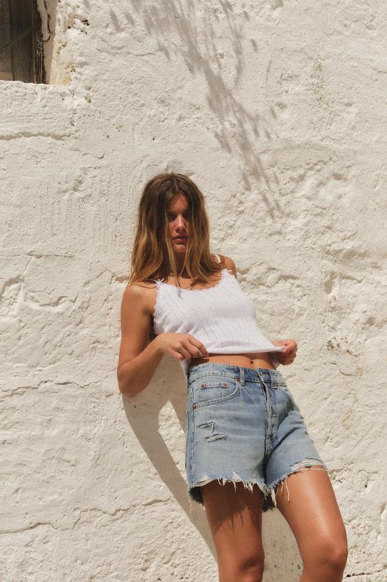 SHORTS DENIM TRF 하이웨스트 디스트로이드