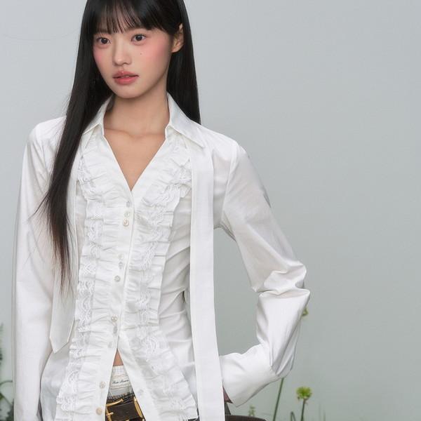 Lace Frilled Shirt With Scarf
