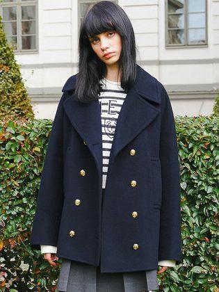 오버핏 미디 피코트 다크 네이비