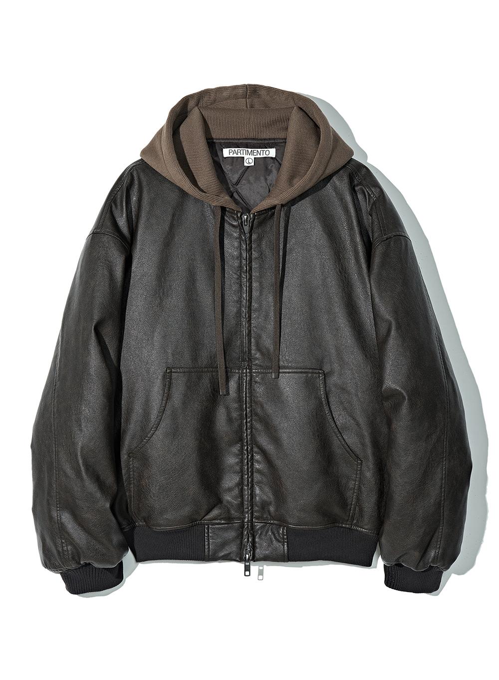 Layered Hood Leather Quilted Jacket_Brown