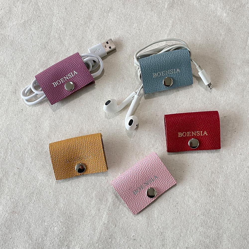 2+1 이어폰 줄감개 멀티탭 컴퓨터 USB 충전기 케이블 선정리 정리 이니셜 가죽 홀더