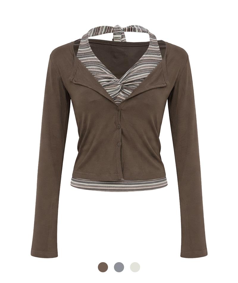 [나시세트] 마일로 스트라이프 레이어드 가디건