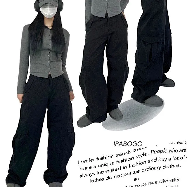 쭉겨울까지*주문폭주*❤️‍🔥BEST1위❤️‍🔥Y2K 로우파인힙카고 힙니크/스트릿]아메카지 올블랙카고롱와이드데님