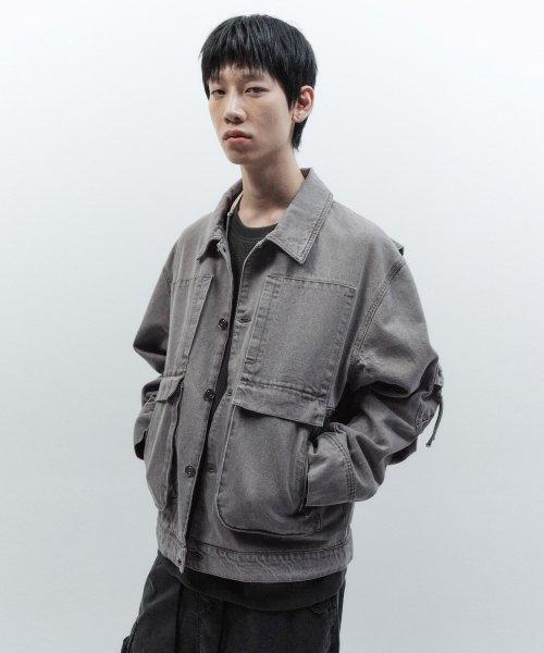 박시핏 데님 트러커 자켓 SAND GREY