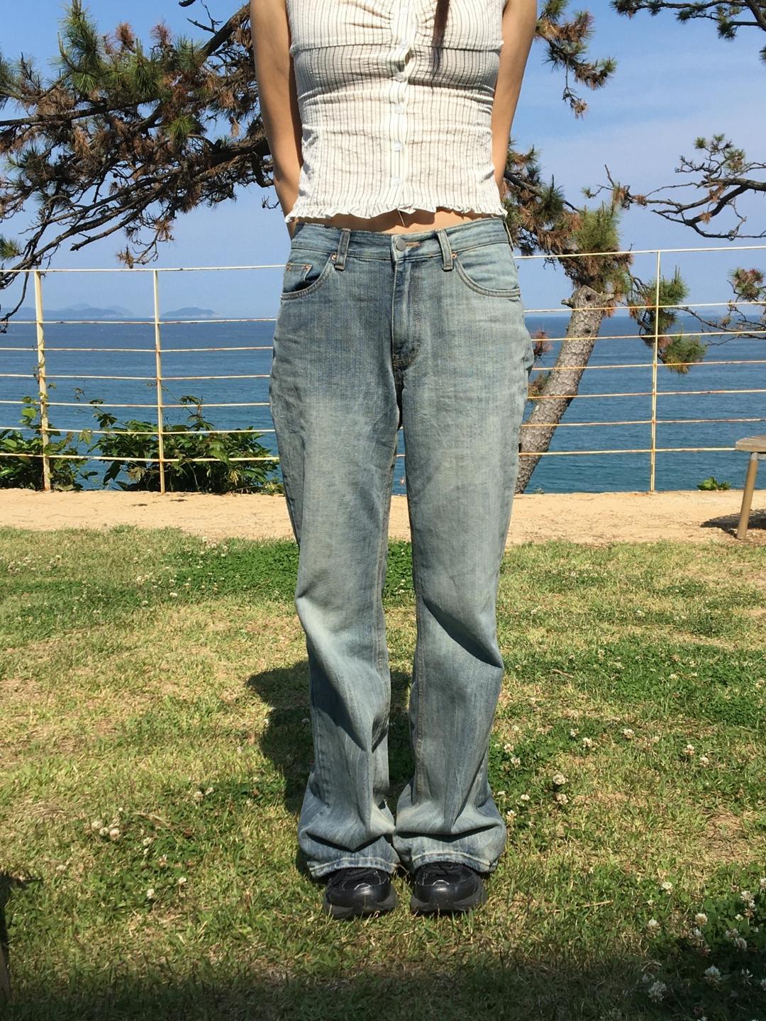 stripe low denim pants