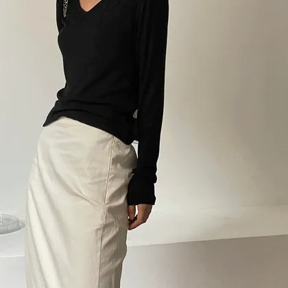 [몸매보정/1.5천장돌파] 어텀 슬림 브이넥 골지 긴팔티 5color