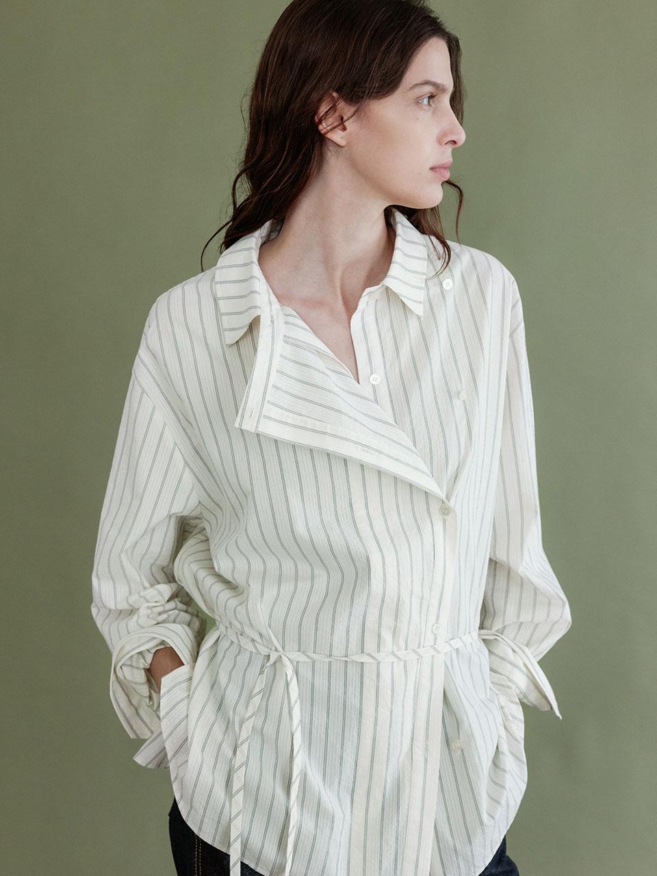Asymetric Double Placket Stripe Shirt SW5AB326-09