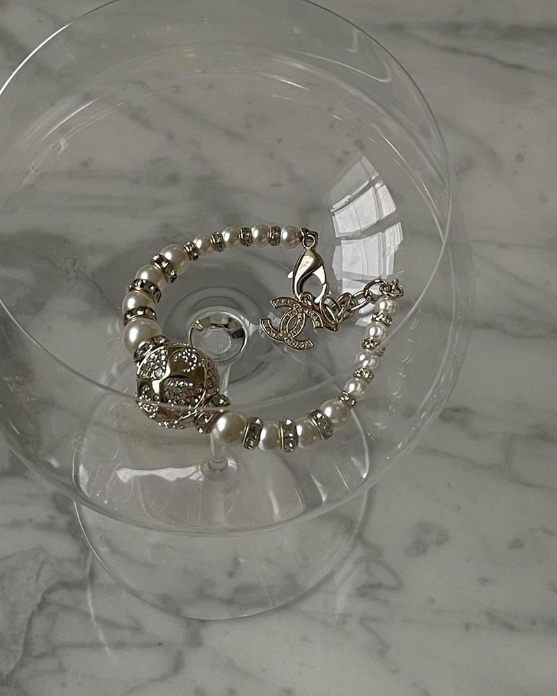 샤넬 샴페인골드 큐빅 진주 팔찌