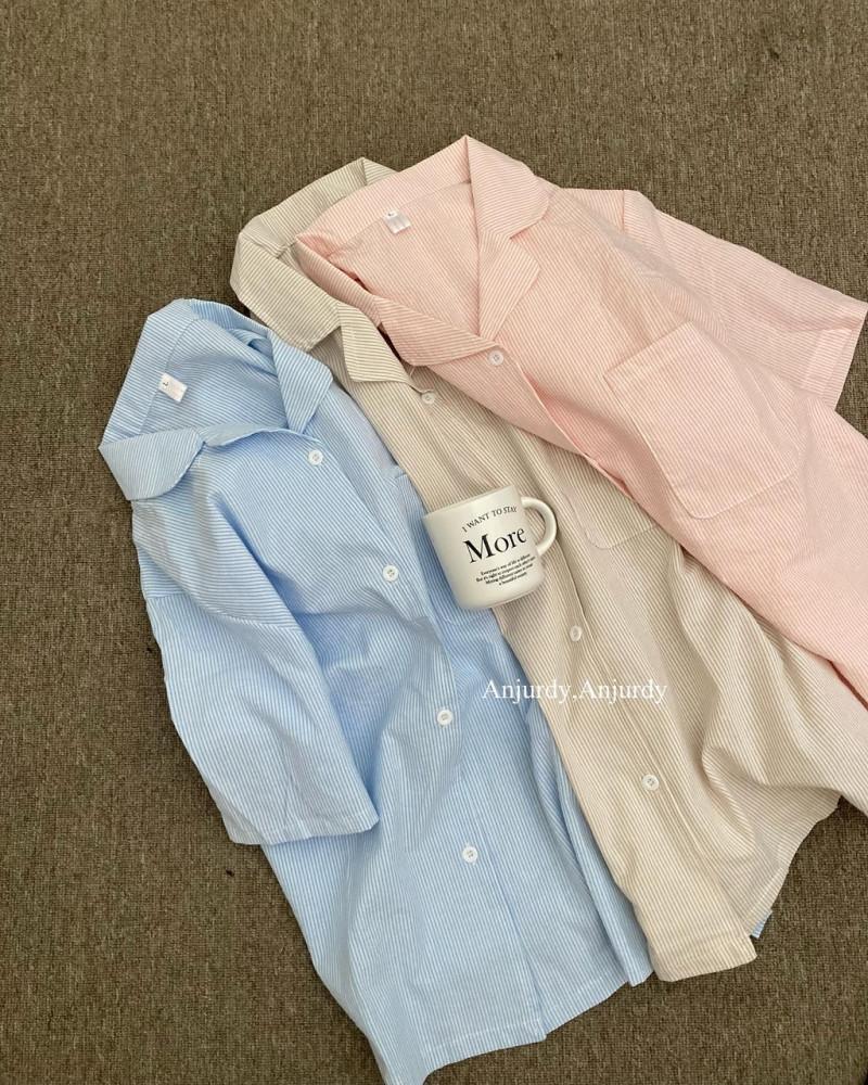 (3color,커플) 오브 스트라이프 반팔파자마 얇은원단 사계절홈웨어 파자마파티 신혼잠옷