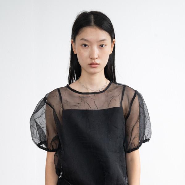 Oversized See Through Puff Top (Black)