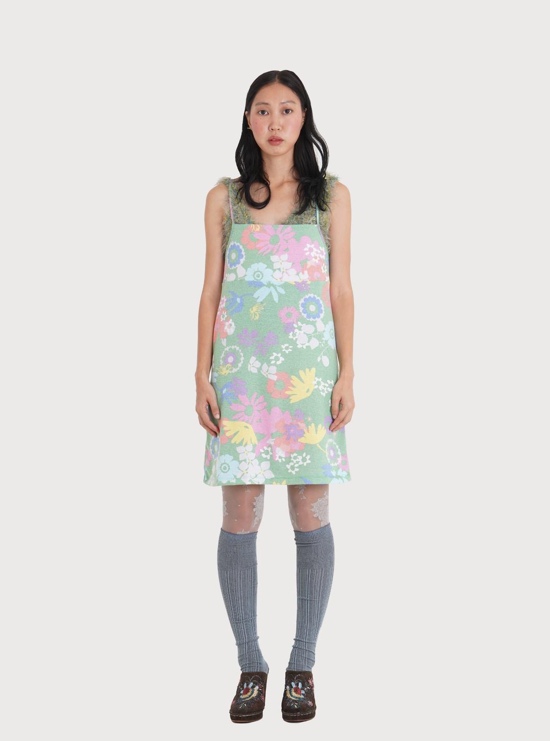 Flower Printed Square Dress - green