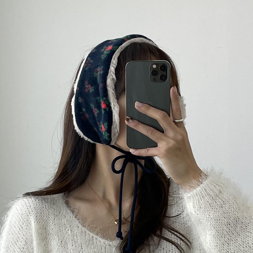플라워 밍크 퍼 귀도리 귀마개 여성 겨울 방한 털 넥워머 3color