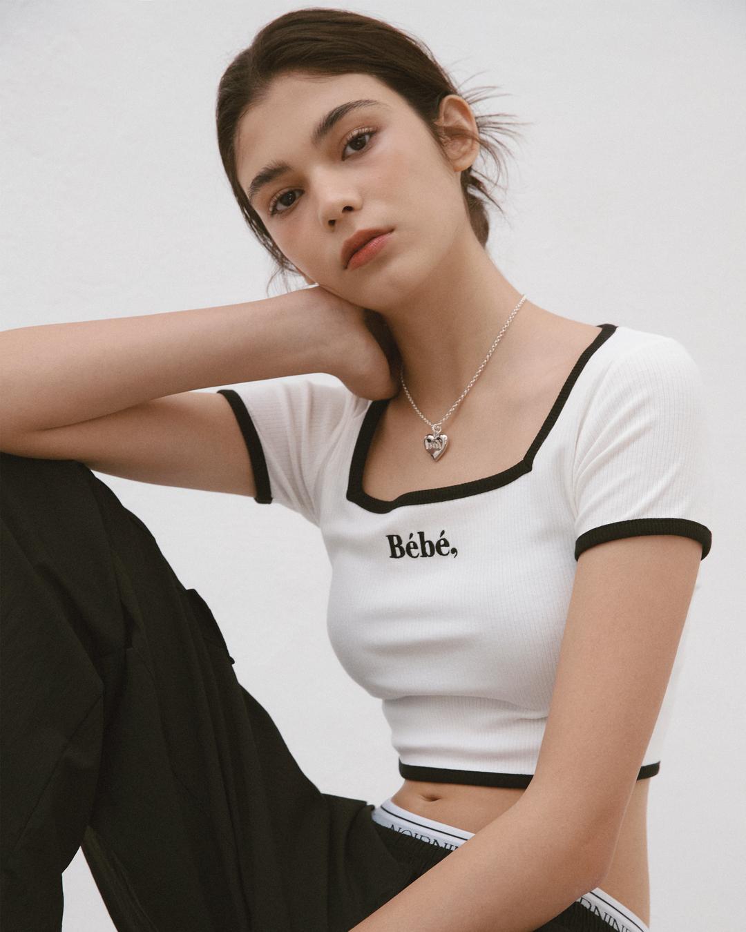 [6/26 순차 배송 상품] Bébé Square Neck Ribbed Top [WHITE]