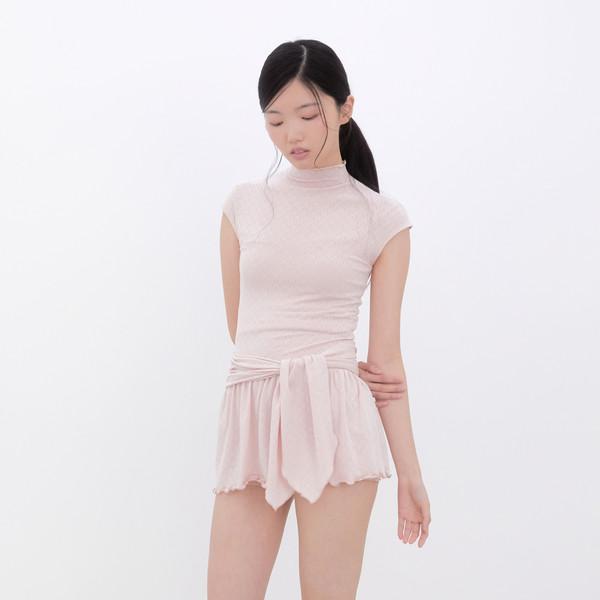 [SET] Highneck Seamless Scarf Shirring Top (PINK)