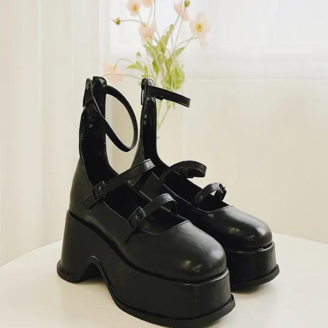플랫폼 통굽 키높이 메리제인 스트랩 슈즈