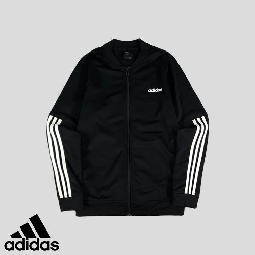 아디다스 블랙 화이트 삼선 사이드라인 스펠링로고 블루종타입 트랙탑 집업 져지  SIZE M
