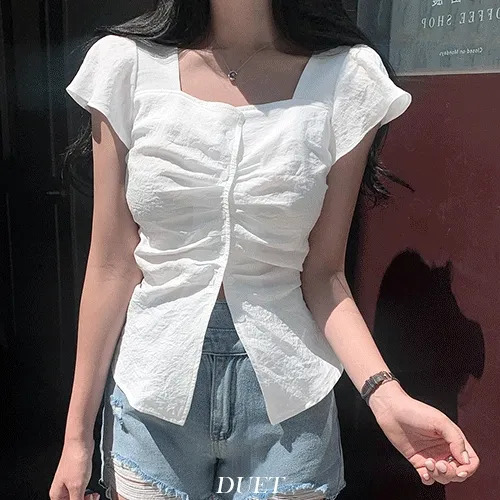 듀엣 셔링날개 blouse