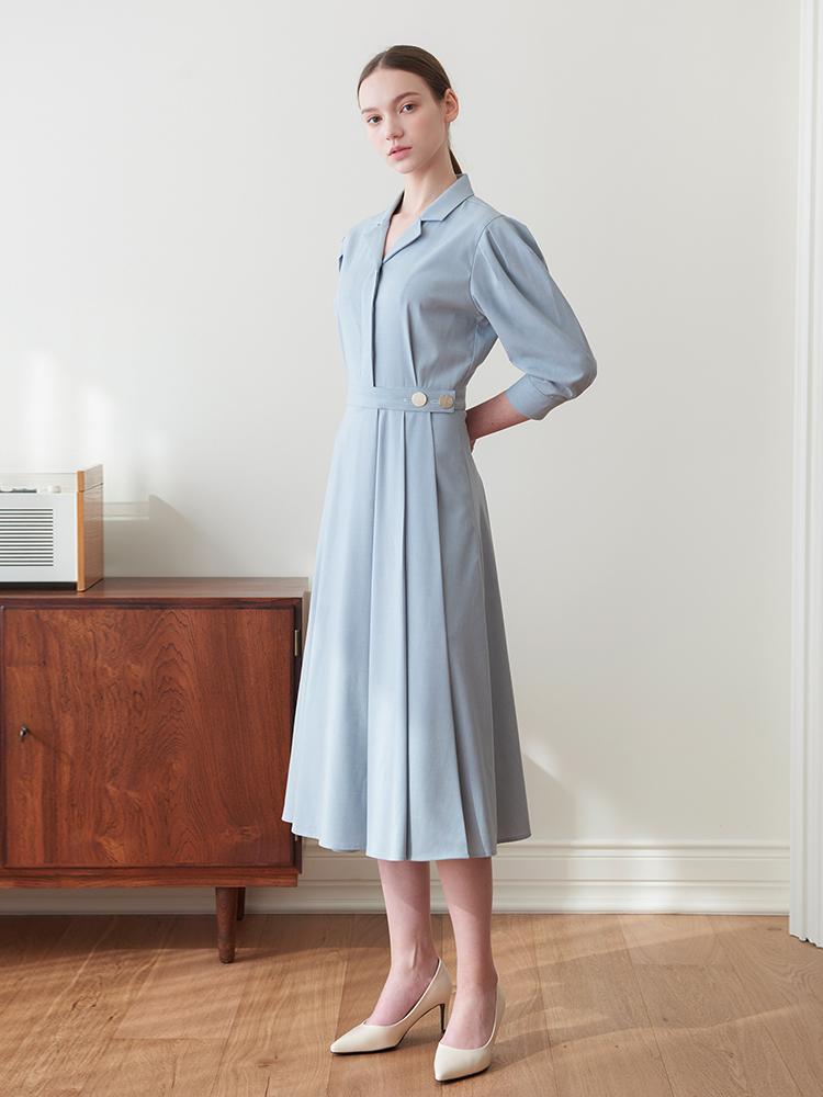 [가니송] LMJ 골드 버튼 랩 원피스_스카이블루/ [GANISONG] LMJ Gold Button Wrap One-piece_skyblue