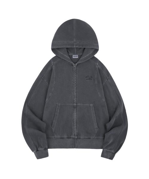 피그먼트 커버 스티치 후드집업 - CHARCOAL